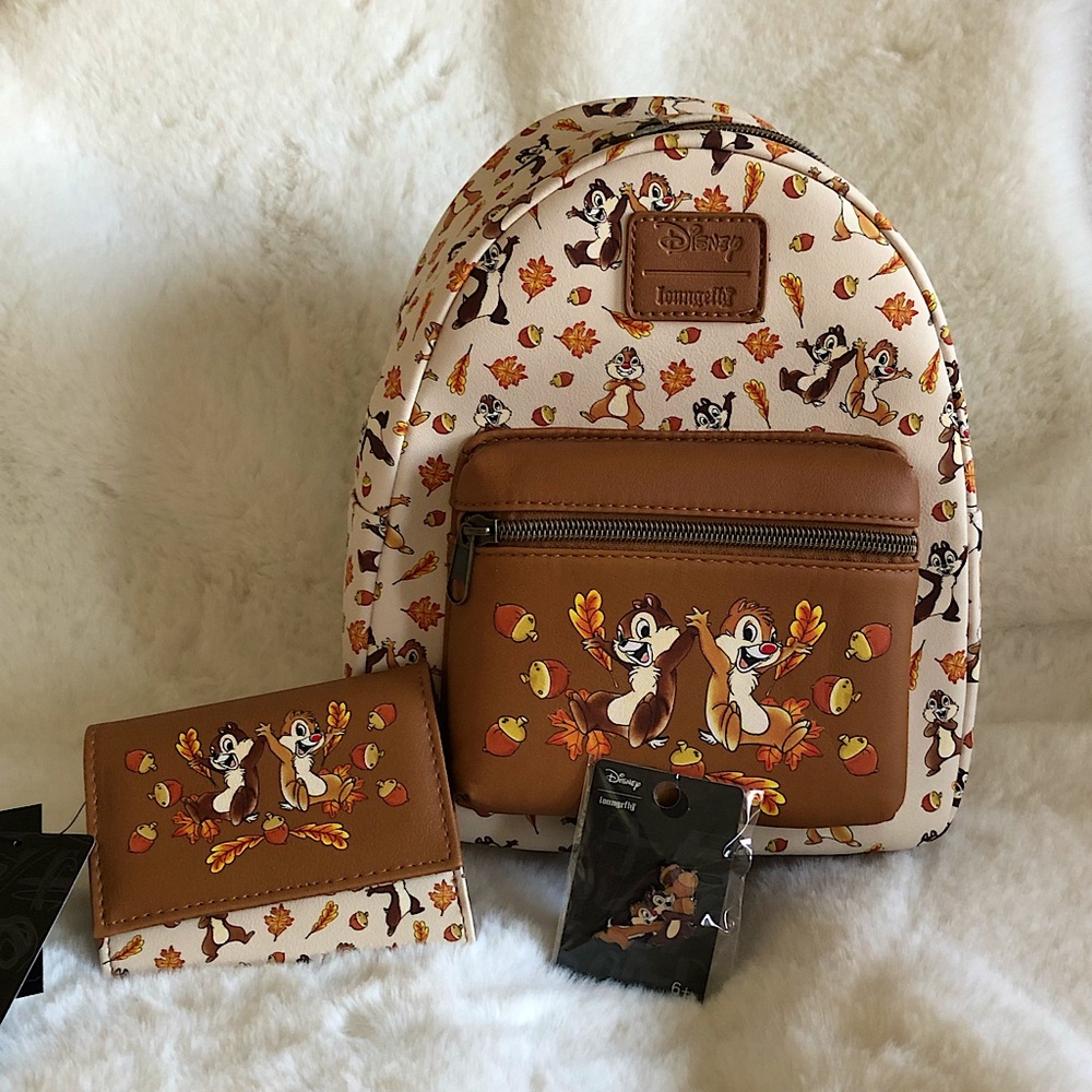 Disney Loungefly Chip n Dale Fall Leaves Acorns Backpack Bundle NWT - Picture 2 of 10